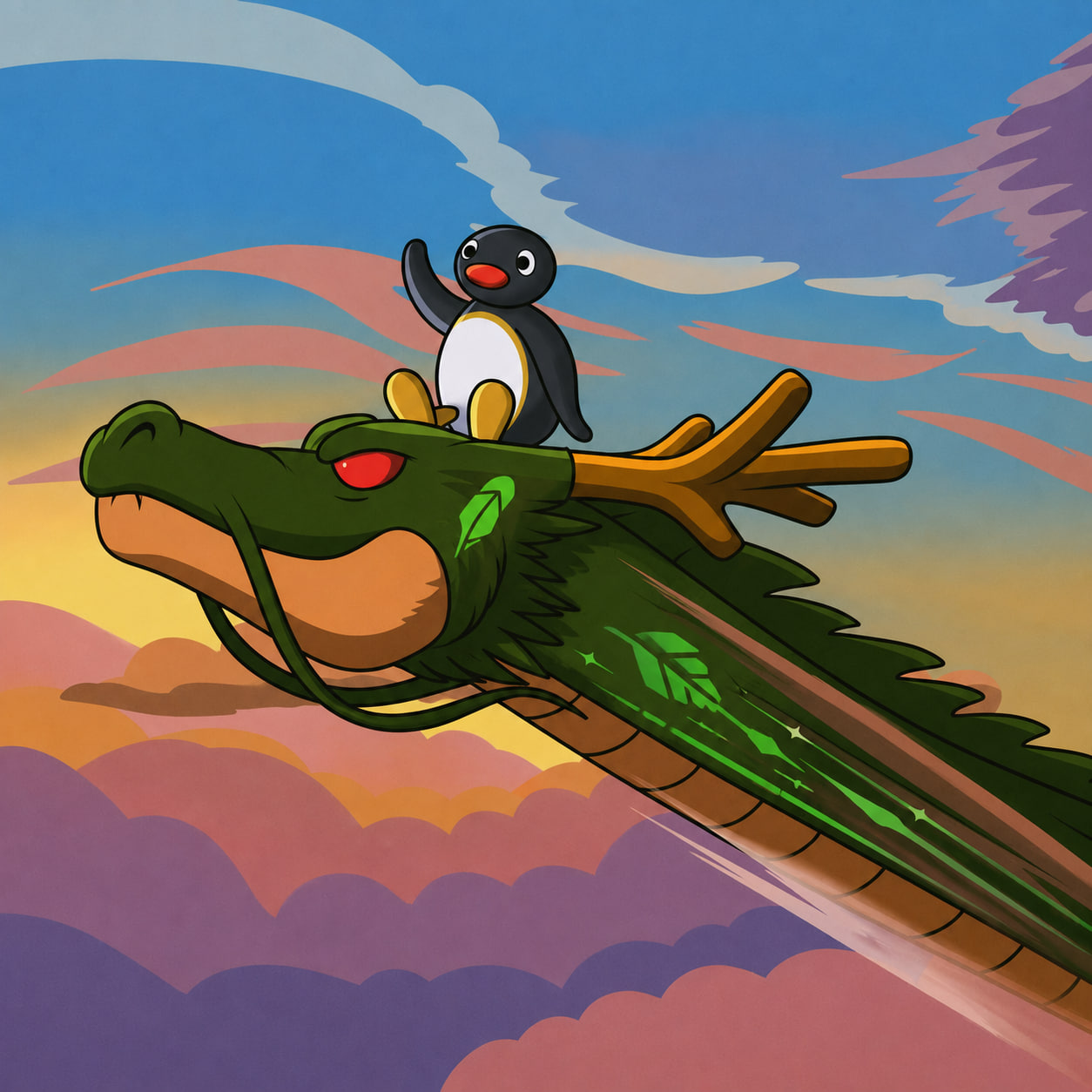 noot riding a green dragon